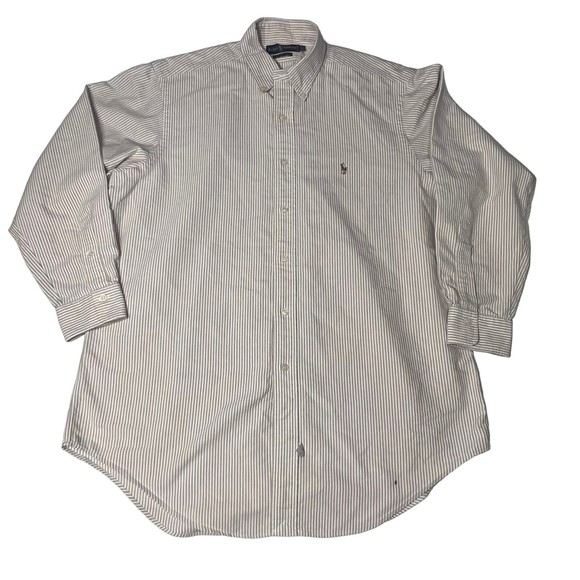 Ralph Lauren mens polo shirt button up cream and white size 16 1/2 -32 - Picture 1 of 13